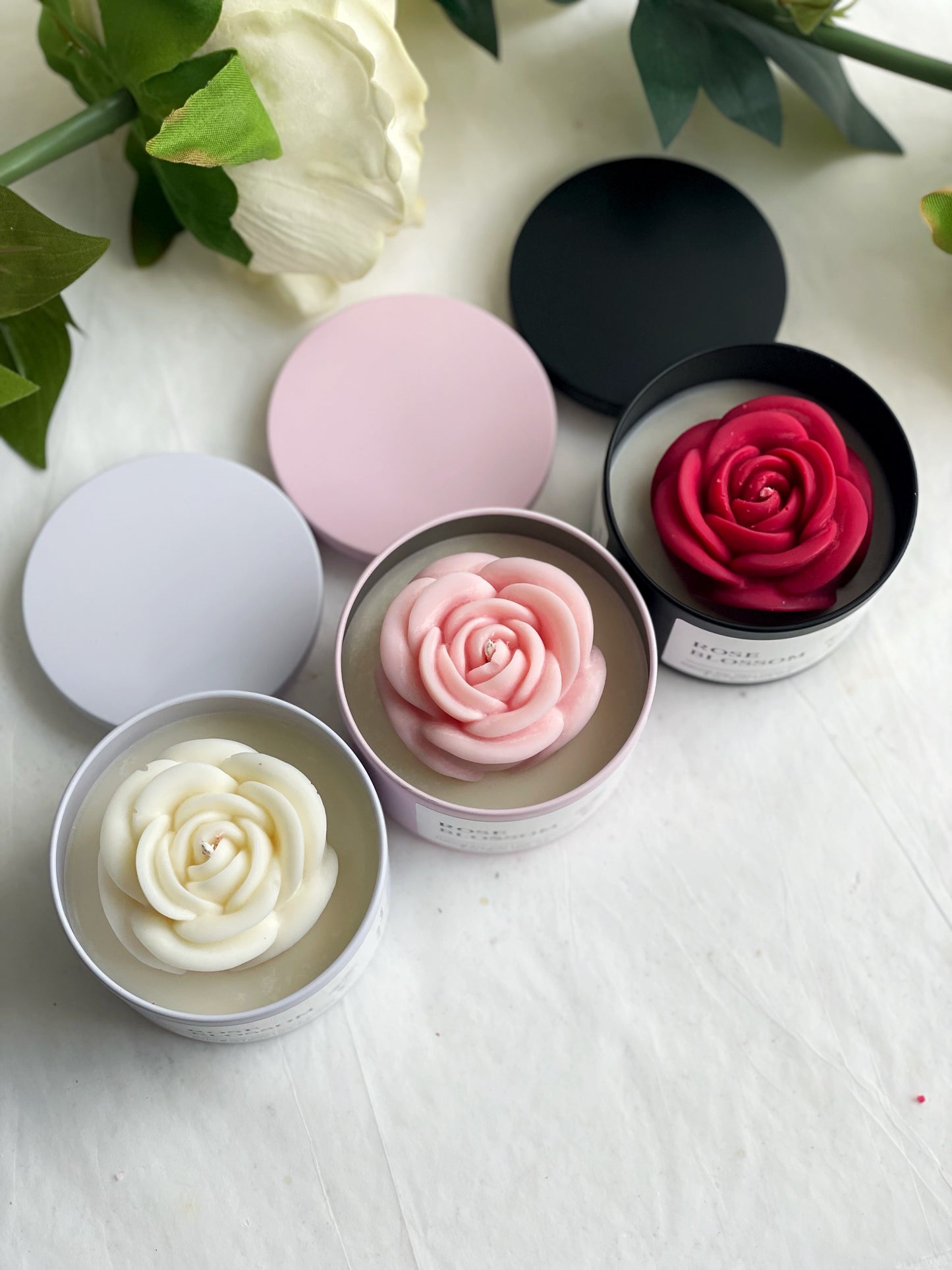 Blooming Rose Candle 8 oz in Metal Tin (Bohemian Rose Scent)